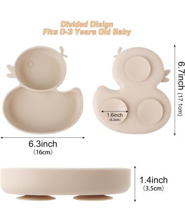 Suction Plate for Baby and Toddler | Divided Silicone Weaning Dish with Fork and Spoon | BPA Free - Beige - Buy Online on GoSupps.com