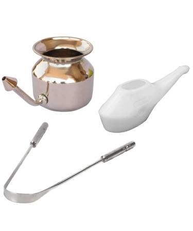 Qimacplus Stainless Steel Neti Pot Travel neti Pot for Sinus Congestion and Eye Wash Cups Set of 2 Plus Copper tc Steel neti Pot with Travel neti Pot and Steel Tongue Cleaner