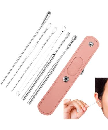 Stainless Steel Ear Wax Removal Kit - 6pcs Earwax Cleaner with Storage Bag | Professional Tool for Ear Cleaning - Great Gift for Family & Friends | Adults and Kids - Pink - Buy Online on GoSupps.com