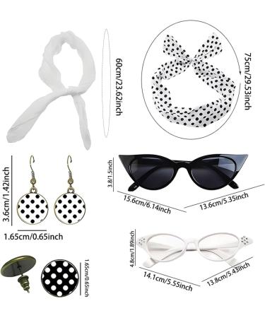 50s Accessories for Women Drop Earrings Headbands 1950s Outfi Set - Vintage Polka Dot Hair Bands with Chiffon Scarf Eye Glasses for Girls White One Size - Buy Online on GoSupps.com