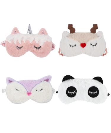 4 pieces of sleep mask children 4 pattern sleep mask funny plush eyelash eye mask animal soft comfortable for children girls young adults