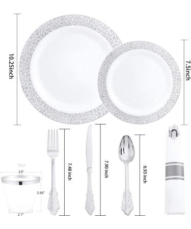 LLSF 210 Piece Silver Plastic Dinnerware Set - Disposable Plates, Cups, Napkins, and Cutlery for Wedding and Party - Buy Online on GoSupps.com