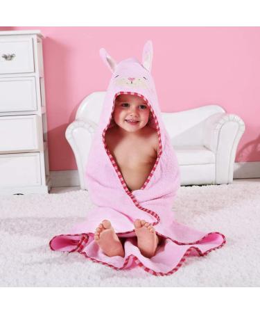 COOKY.D Hooded Baby Bath Towel - 100% Soft Cotton Kids Towelling Bathrobe - 90 x 90cm - Light Pink Rabbit - for Girls Boys 0-6 Years - Buy Online on GoSupps.com