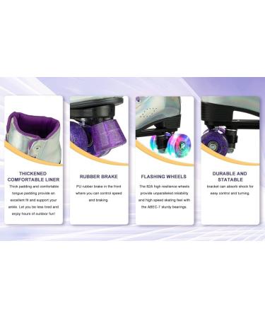 YYW Double Roller Skates - Purple Glossy Flash | High-top PU Leather Skates for Women Men with Light up Wheels | Adjustable Sizes for Adult Girls Beginners - Buy Online on GoSupps.com