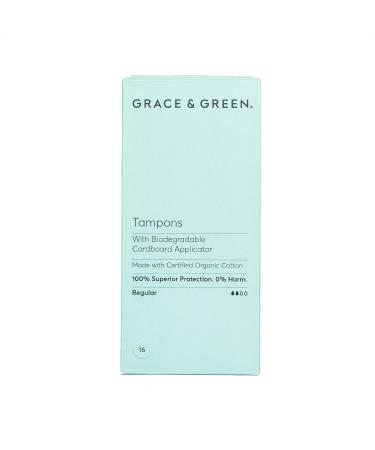 Grace & Green - Organic Tampons - Biodegradable Applicator - Size: Regular - Made with Organic Cotton - 100% Free from Plastic - 16x Regular Tampons 16 Count (Pack of 1)