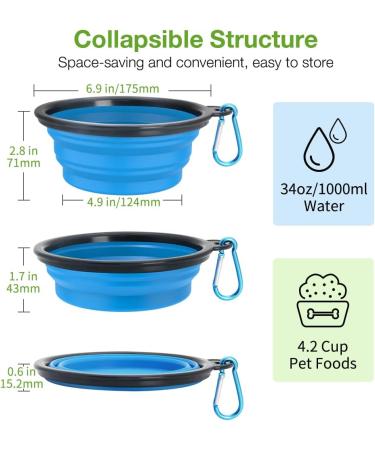 Foldable Travel Dog Bowls - 2 Pack Silicone Feeding Bowls with Lids & Hooks for Cats & Dogs | Portable XL Black Blue | Ideal for Hiking & Camping - Buy Online on GoSupps.com