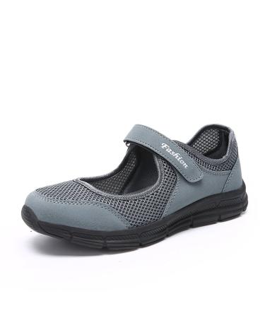 Women's Outdoor Fitness Shoes Breathable Mesh Shoes Sports Slippers with Velcro Fastener Gray 42 EU