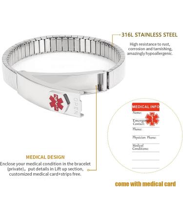 MagVIVACE Women's Medical Alert Bracelet - Personalized Silver Stainless Steel for Diabetes Allergy Epilepsy & Autism | Adjustable & Durable - Buy Online on GoSupps.com