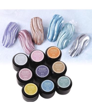 9 Colors Metal Effect Nail Gel Uv Led Draw Painting Stamping Varnish Soak Off Uv Led Gel Lacquer Nail Salon Colorful Gel 8ml - Nail Gel - - (Color: 1) - Buy Online on GoSupps.com