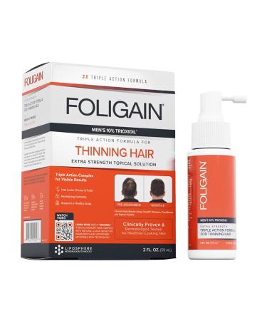 Foligain Triple Action Complete Volumizing Formula for Thinning Hair  Hair Care for Men  2 Fl Oz 2 Fl Oz (Pack of 1) Triple Action Complete Formula - Men