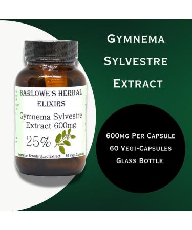 Barlowe's Herbal Elixirs Gymnema Sylvestre | Extract | 25% Gymnemic Acid | 600 mg Per Capsule | 60 Veggie Capsules | Glass Bottle | Stearate Free | No Fillers | Non-GMO - Buy Online on GoSupps.com