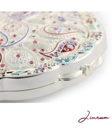 Jinvun Silver Vintage Round Purse Double Sided Mirror with Magnification - Compact Handheld Mirror for Makeup, Travel, and Vanity - Buy Online on GoSupps.com