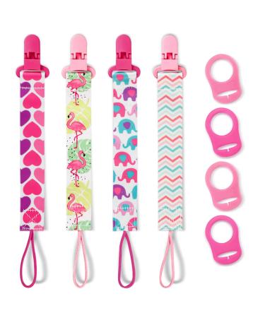 4 Pack Pacifier Clips for Girls Dummy Clips Girls with Adapters Silicone Binky Clips for Baby Teething Toys Baby Shower Pink - Buy Online on GoSupps.com