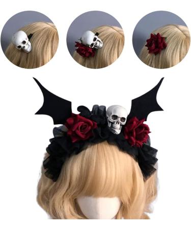 Shinycome Halloween Theme Headband Day of Skull Flower Veil Hairband Cosplay Costume Headpiece Women Festival Hair Decor Dark Bat Wing Rose S - Buy Online on GoSupps.com