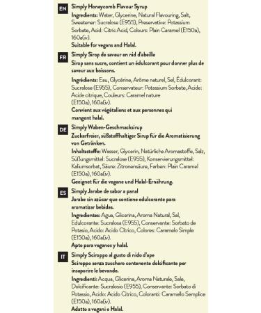 Simply Sugar Free Honeycomb Syrup Low Calorie Vegan & Nut Free Flavoured Syrup for Coffee Cocktails & Baking (250ml) - Buy Online on GoSupps.com