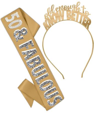 50th Birthday Rhinestone Sash & Headband Set - Fabulous Gold Party Decorations - Buy Online on GoSupps.com