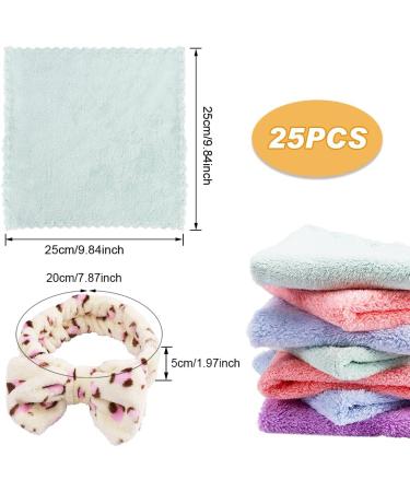 Denpetec 24Pcs Microfiber Face Towel Set with Women's Coral Fleece Headband - Highly Absorbent and Easy to Carry Wash Cloths - Buy Online on GoSupps.com