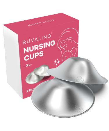 RUVALINO Silver Nipple Shield Breastfeeding - Premium Breastfeeding Silver Cups for Nursing Moms to Protect and Soothe Sensitive Nipples Safe and Nickel-Free Silver Nipple Cups (XL)