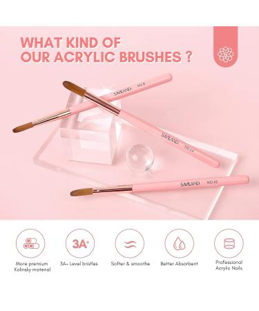 Saviland 3PCS Size 8/10/14 Kolinsky Acrylic Nail Brush Set | Pink Handle Professional Brushes for Nails Extension, 3D Nail Carving & Acrylic Application - Buy Online on GoSupps.com
