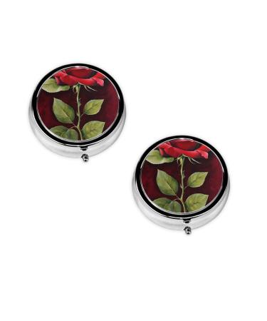 Gothic Rose Printed Mini Round Pill Box Pill Box 3 Compartment Medicine Pill Case Pill Organizer Travel Pillbox Portable Pill Box for Pocket Home Office Use