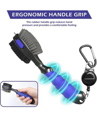 THIODOON Golf Club Brushes 2-Pack - Magnetic Keychain, Oversized Brush Head, Retractable Spike, Non-Slip Handle - Black & Blue - Buy Online on GoSupps.com
