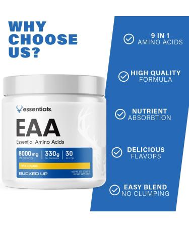 Bucked Up Essential Amino Acids - EAA Powder - Easy Mix Non Clumping Formula - for Pre/Intra Workout - Pina Colada Flavor - 30 Servings - 11.6 oz - Buy Online on GoSupps.com