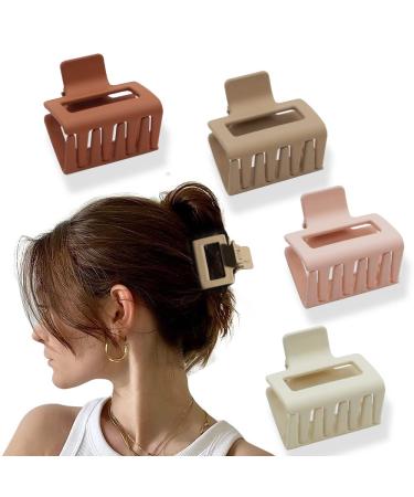 Bmobuo 4Pcs Hair Clips Hair Claw Clips 2 Matte Hair Clips for Thick Hair Neutral Color Square Hair Clips Claw Clips for Thick Hair Small Hair Clips for Women Banana Clips Hair Hair Accessories for Women Warm