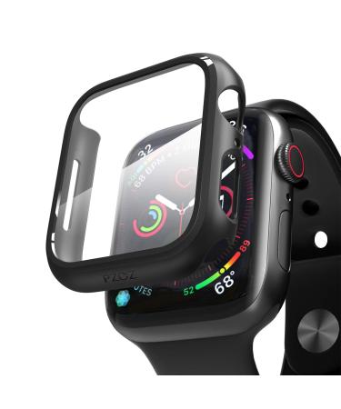PZOZ Compatible for Apple Watch Series SE2 /6/5 /4 /SE 44mm Case with Screen Protector Accessories Slim Guard Thin Bumper Full Coverage Matte Hard Cover Defense Edge for iWatch Women Men GPS (Black)