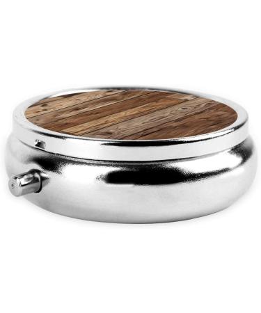 Brown Wood Printed Mini Round Pill Box | 3 Compartment Portable Pill Organizer for Travel & Home Use - Buy Online on GoSupps.com