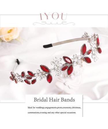 IYOU Crystal Bridal Headband Sparkly Rhinestone Wedding Hair Bands Crown Flower Headpiece Tiara Prom Party Hair Accessories for Brides and Bridesmaid Red - Buy Online on GoSupps.com