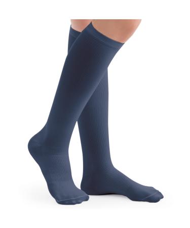 Collections Etc Women's Compression Trouser Socks Pair Firm 20-30 mmHg Navy Medium - Made in The USA