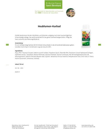 Sanct Bernhard Heuflumen-Kurbad 750 ml Natural Herbal Bath Soak for Relaxation | Shop Internationally - Buy Online on GoSupps.com