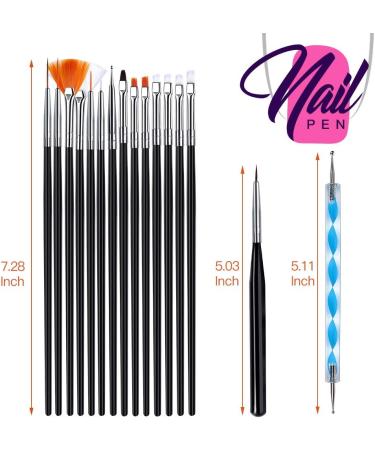 Teenitor Black Nail Art Brushes Set - 15pcs Painting Brushes & 5pcs Dotting Tools for Gel Nails - Professional Design Kit with 2-Way Dotting Pen - Buy Online on GoSupps.com