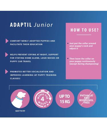 ADAPTIL Junior Calming Collar for Puppies - Reduce Crying & Whining and Improve Focus & Learning Dog Appeasing Pheromone Collar - (Puppy Calming Collar 1 Month Single Pack) - Buy Online on GoSupps.com