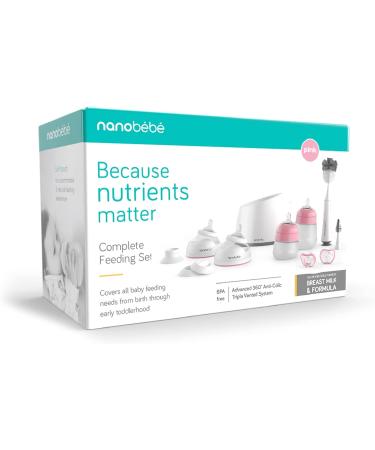 Nanobebe Baby Bottle Complete Starter Set - Pink | Anti-Colic | Breast Milk & Formula | Baby Shower Gift - Buy Online on GoSupps.com