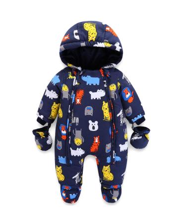 Baby Boys Winter Hooded Romper Snowsuit with Gloves Booties Cotton Jumpsuit Outfits 3-24 Months F 9-12 Months