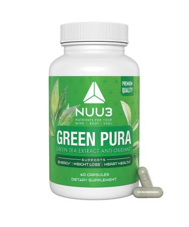 NUU3 Green-Pura - Green Tea Leaf Extract - Gut & Antioxidant Support - for a Thinner Abdomen - Boosts Energy Levels - 60 Capsules (Pack of 1)