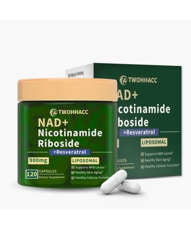 TWOHHACC NAD Supplement NAD Nicotinamide Riboside Resveratrol 900mg 120 Capsules Liposomal NAD Supplements for Women Men Support Cellular Health Anti-Aging Energy Focus Boost NAD+ Levels