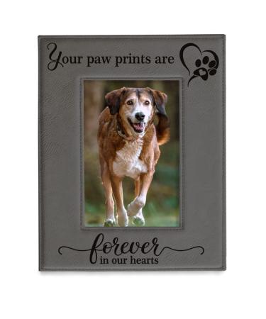 KATE POSH - Your Paw Prints are Forever in our Hearts. Engraved Leather Picture Frame. Memorial Pet Gift, Loss of Dog and Cat, Pet sympathy gift, In memory of (4" x 6" Vertical)