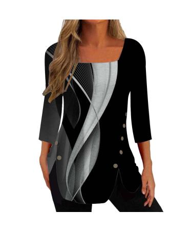 tsaChick Womens Sweatshirts UK Women's T-Shirts Side Button Tops Ladies Long Sleeve Square Neck Shirts Solid Fitted Pull On Black Hoodies Women S-XXL WYB47 Black 102 M