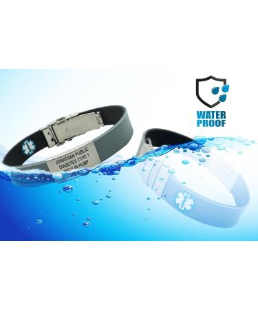 Personalized Waterproof Medical Bracelet - Black/Gray Reversible Sport ID Bracelet with Medication Cards & Complimentary PHR Access - Buy Online on GoSupps.com