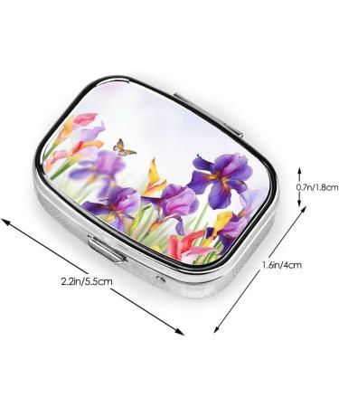 Iris Flower Butterfly Small Pill Case | Cute Travel Pill Organizer | 2 Compartment Pill Box for Purse & Gifts - Buy Online on GoSupps.com