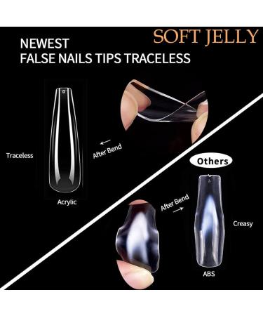 UNA GELLA Extra Long Coffin Nails Tips - 216pcs XXL Full Cover Press On Nails for Nail Extension DIY - Clear False Acrylic Nails with Case - Buy Online on GoSupps.com