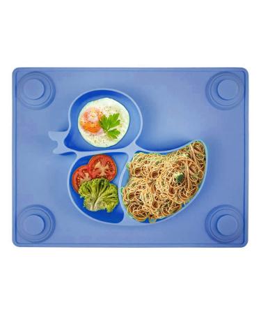 Baby Plates - SILIVO Upgraded Silicone Non-Slip Baby Placemat with Suction Cups for Infants Toddlers and Kids (Navy) Blue Duck