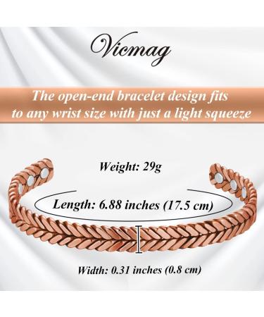 Vicmag Copper Bracelet for Women Men | 6X Ultra Strength Magnets | Pure Copper Adjustable Size | Gift Box Included | (Copper Feather) - Buy Online on GoSupps.com