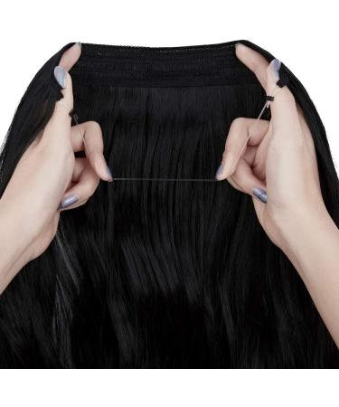 OMGREAT Halo Hair Extension - Invisible Secret Wire Dark Black Curly Wavy Hairpiece 20 inch - Buy Online on GoSupps.com