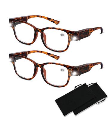 Reading Glasses with Lights Bright LED Readers with Light Magnifying Glasses Blue Light Blocking Reading Glasses with LED Lights Eyeglasses Lighted Magnifier Nighttime Lighted Reading Glasses+350