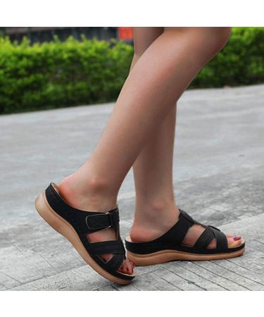 Monerffi Women s Casual Open Toe Sandals - Anti-Slip Lightweight Beach Slippers - Vintage Platform Footwear 40/41 EU - Black - Buy Online on GoSupps.com