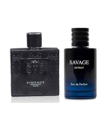 Vintage Heroes Noir&Savage Ext Combo Cologne for Men/Eau de Parfum Natural Spray Top Notes of Green Apple and Lemon Middle Notes of Tonka Bean Base Notes of Geranium- Natural Spray 100ML