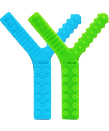 Sensory Chew Toys for Autistic Children 2 Pack Chewy Tubes Sticks Oral Motor Tools for Humans Silicone Baby Teething Toys for Kids with Autism ADHD SPD Biting Nursing Fidget or Special Needs Blue&Green